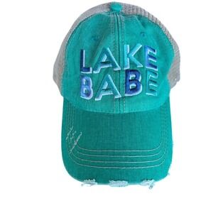 Katydid Lake Babe Teal Distressed Trucker Hat‎ Mesh Back Adjustable Baseball Cap